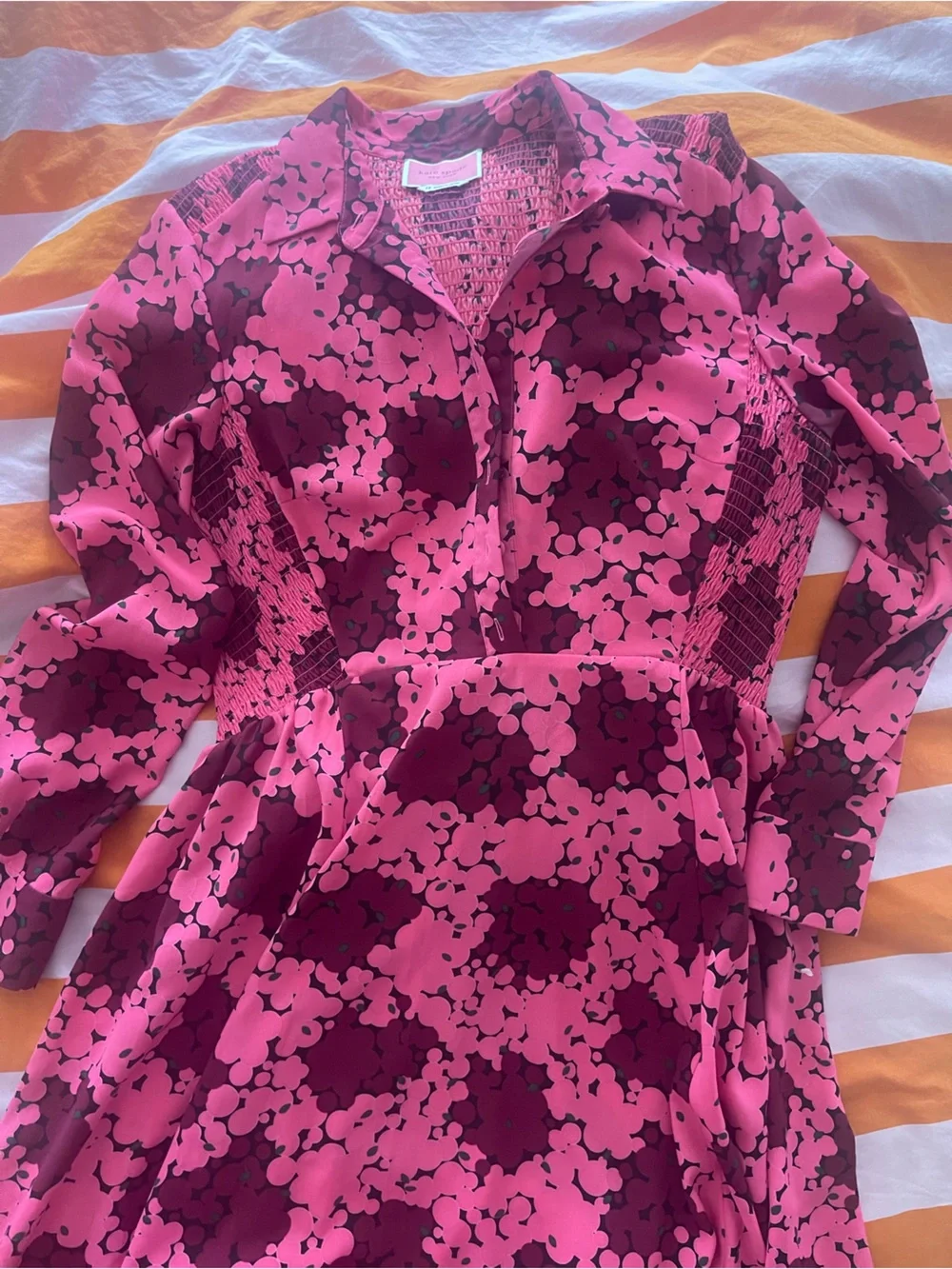 kate spade Pink and Burgundy Floral Long-Sleeve Fit-and-Flare Dress
